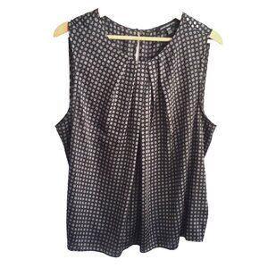 Jones New York 20W Fits XL Sleeveless Satin Polka dot Blouse Black Silver